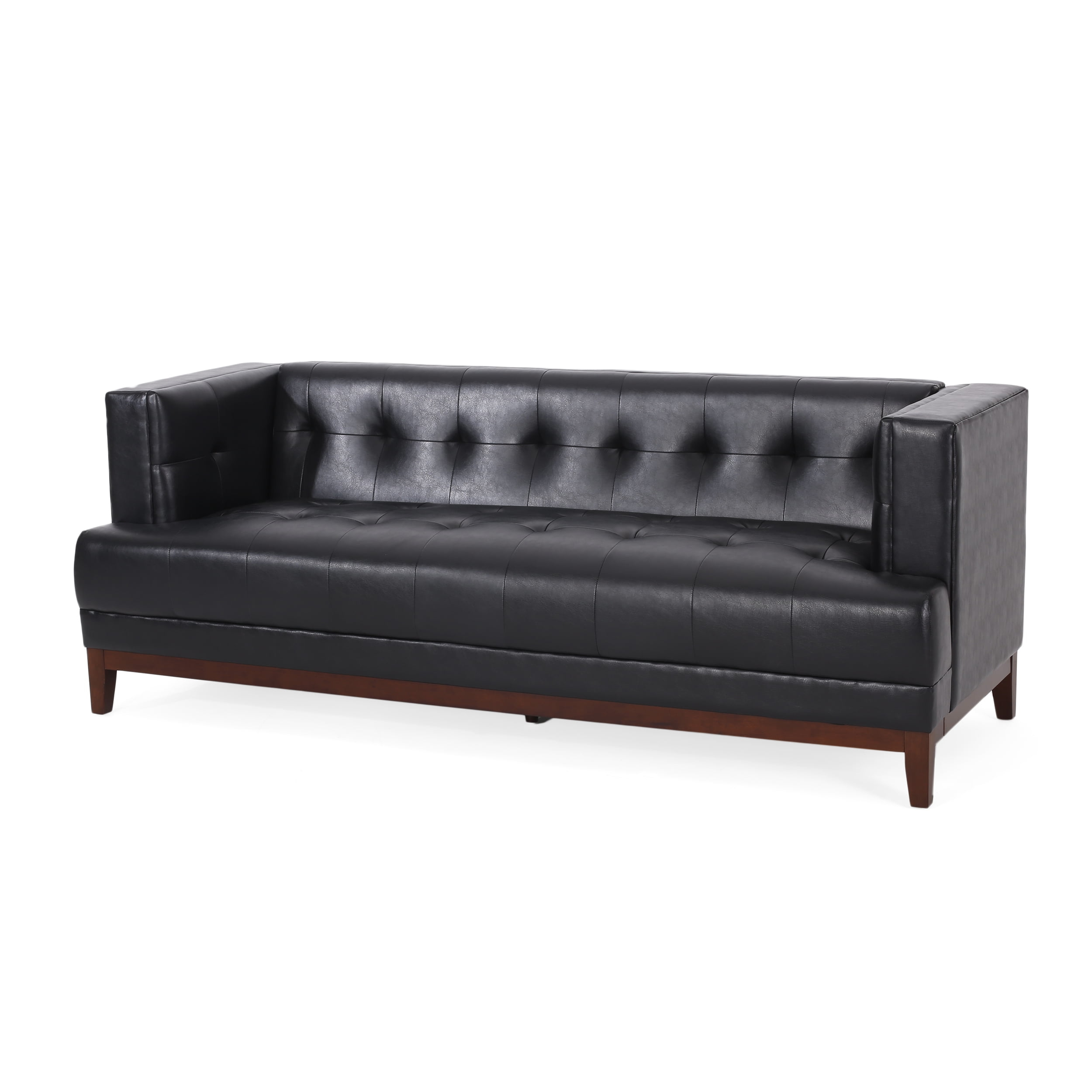Stefan Mid Century Modern Faux Leather Tufted 3 Seater Sofa, Midnight ... inside The Art of Seating How the Marengo Sofa Elevates Your Living Space