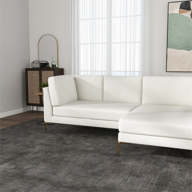 Theodore Living Room Pillow Back Beige Boucle Fabric Right-Facing ... intended for Making the Most of Your Theodore Sectional Finding the Perfect Layout
