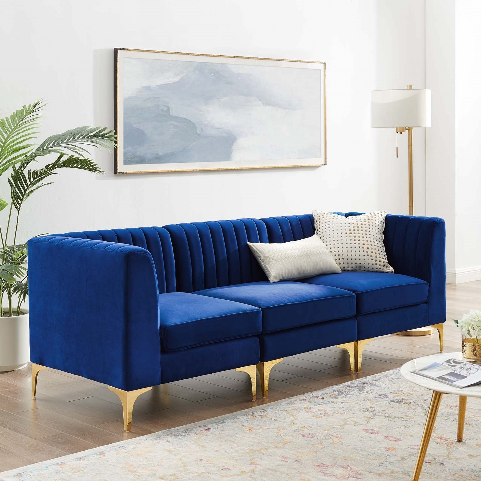 Triumph Channel Tufted Performance Velvet 3-Seater Sofa In Navy - Hyme ... with Triumph Channel Tufted Performance Velvet 3-Seater Sofa, Navy