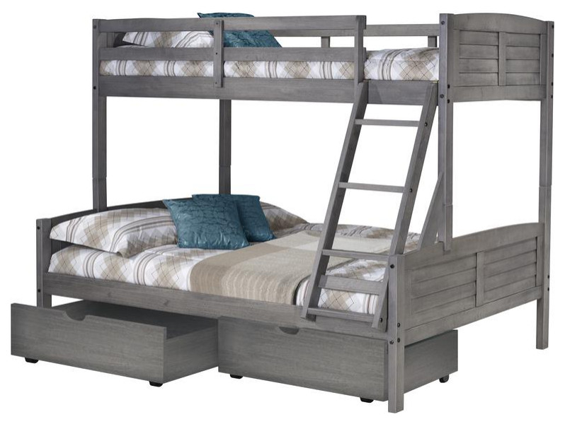 Twin/Full Louver Bunk Bed Withdual Under Bed Drawers - Farmhouse - Bunk Beds - By Bisonoffice ... in Twin/Full Louver Bunk Bed Withdual Under Bed Drawers
