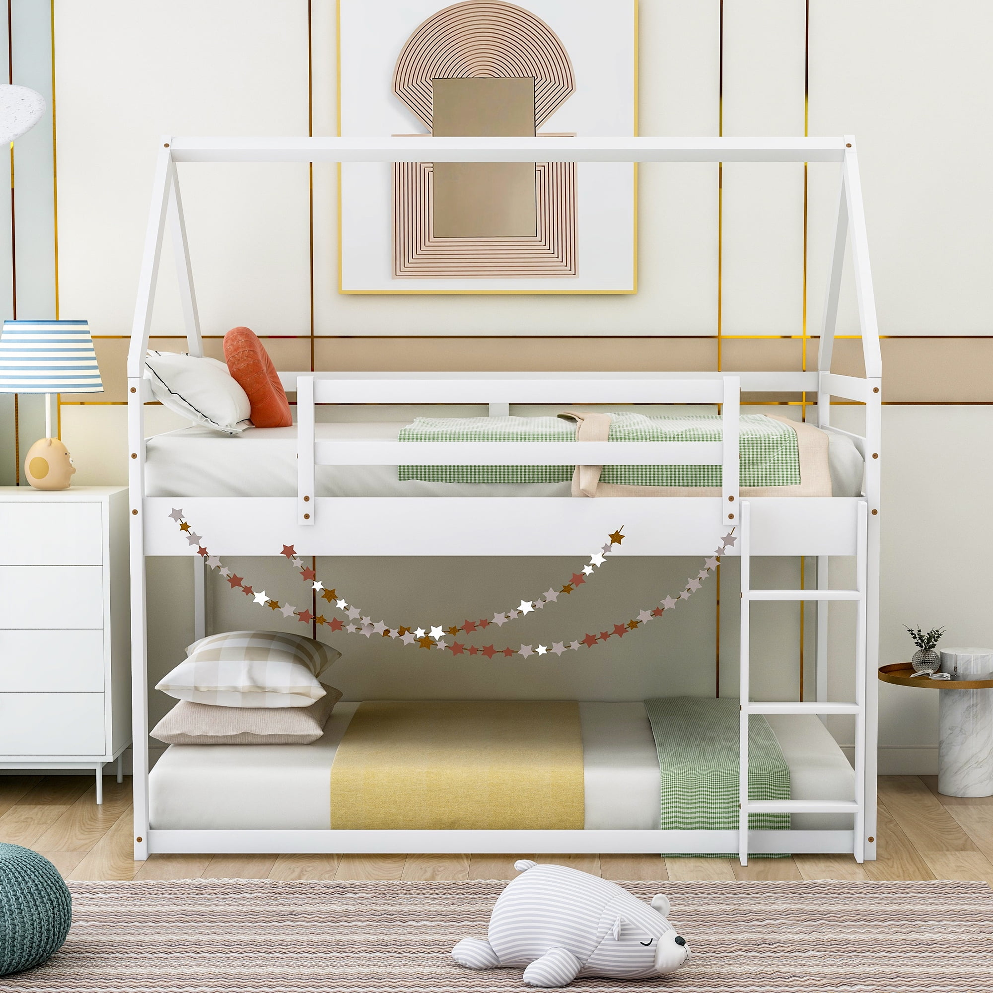 Twin Over Full Bunk Bed With Ladder,House Bunk Bed For Kids Bedroom ... in The ABCs of Bunk Beds Understanding White Pine for Your Child's Room
