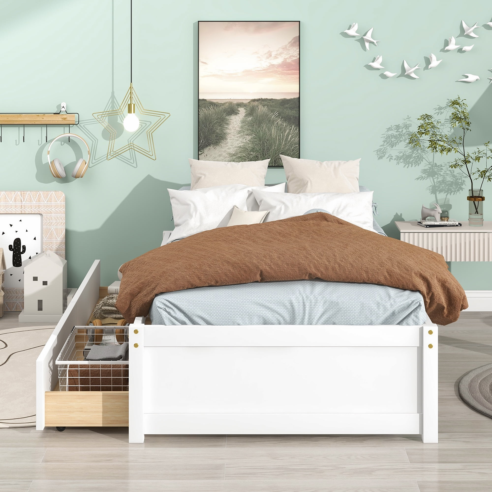 Twin Platform Bed Frame With Storage Drawers, White Twin Size Bed Frame ... for Beatrice White Bunk Beds Unpacked A Deep Dive into Underbed Storage