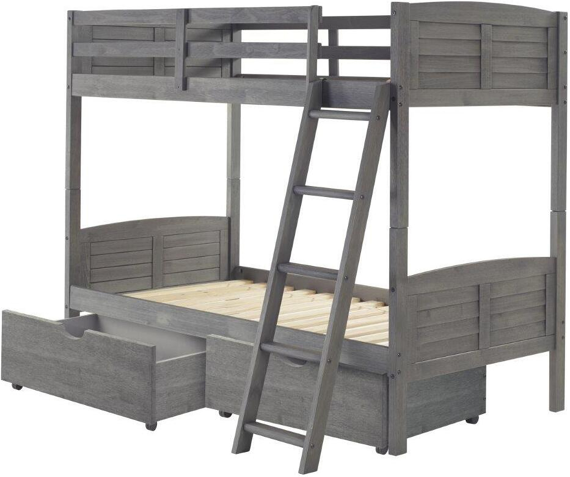 Twin-Twin Louver Bunk Bed With Dual Under Bed Drawers In Antique Grey Finish - 1Stopbedrooms. for Designing Kid-Friendly Rooms The Versatility of Twin/Full Louver Bunk Beds With Dual Under Bed Drawers