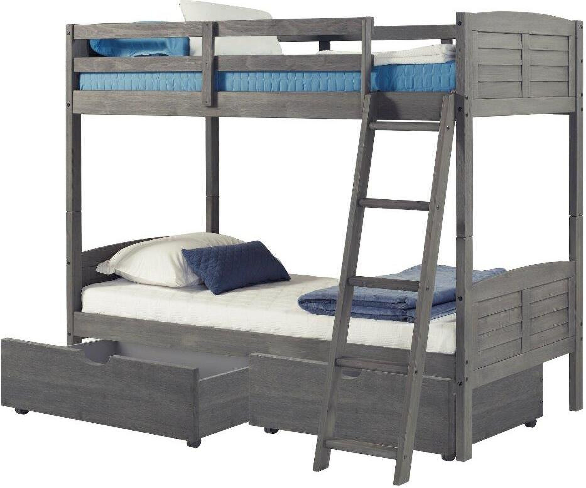 Twin-Twin Louver Bunk Bed With Dual Under Bed Drawers In Antique Grey Finish - 1Stopbedrooms. within Twin/Full Louver Bunk Bed Withdual Under Bed Drawers