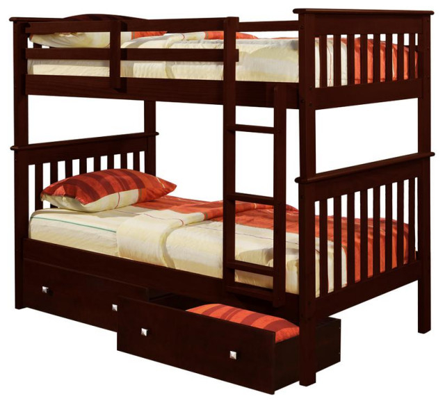 Twin/Twin Mission Bunk Bed Withdual Under Bed Drawers - Transitional - Bunk Beds - By ... with regard to Twin/Full Louver Bunk Bed Withdual Under Bed Drawers