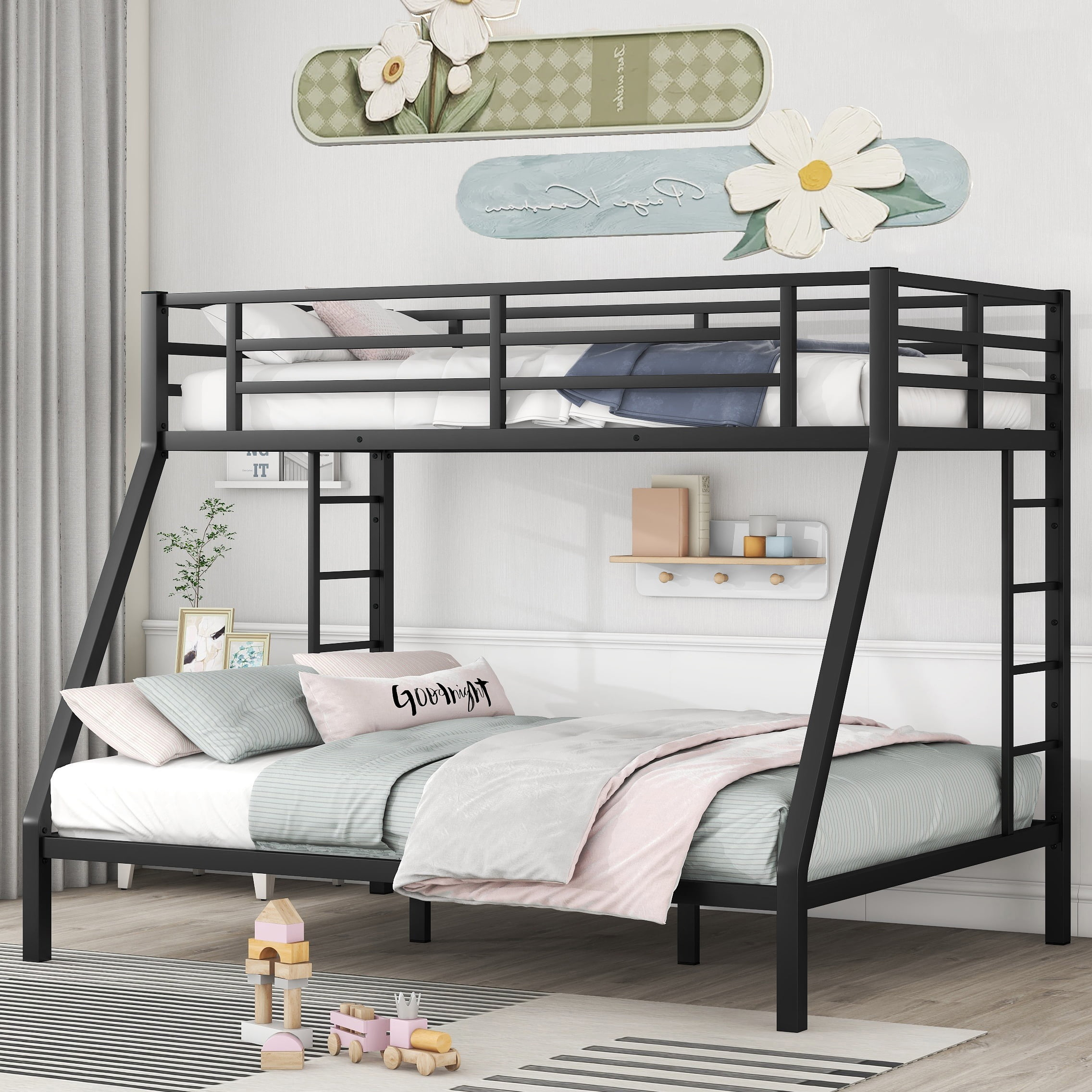 Twin Xl Over Queen Bunk Bed Frame, Heavy Duty Metal Bunk Beds With With 2 Side Ladders ... with regard to 83" X 63" X 60" Gunmetal Twin Xl Over Queen Bunk Bed