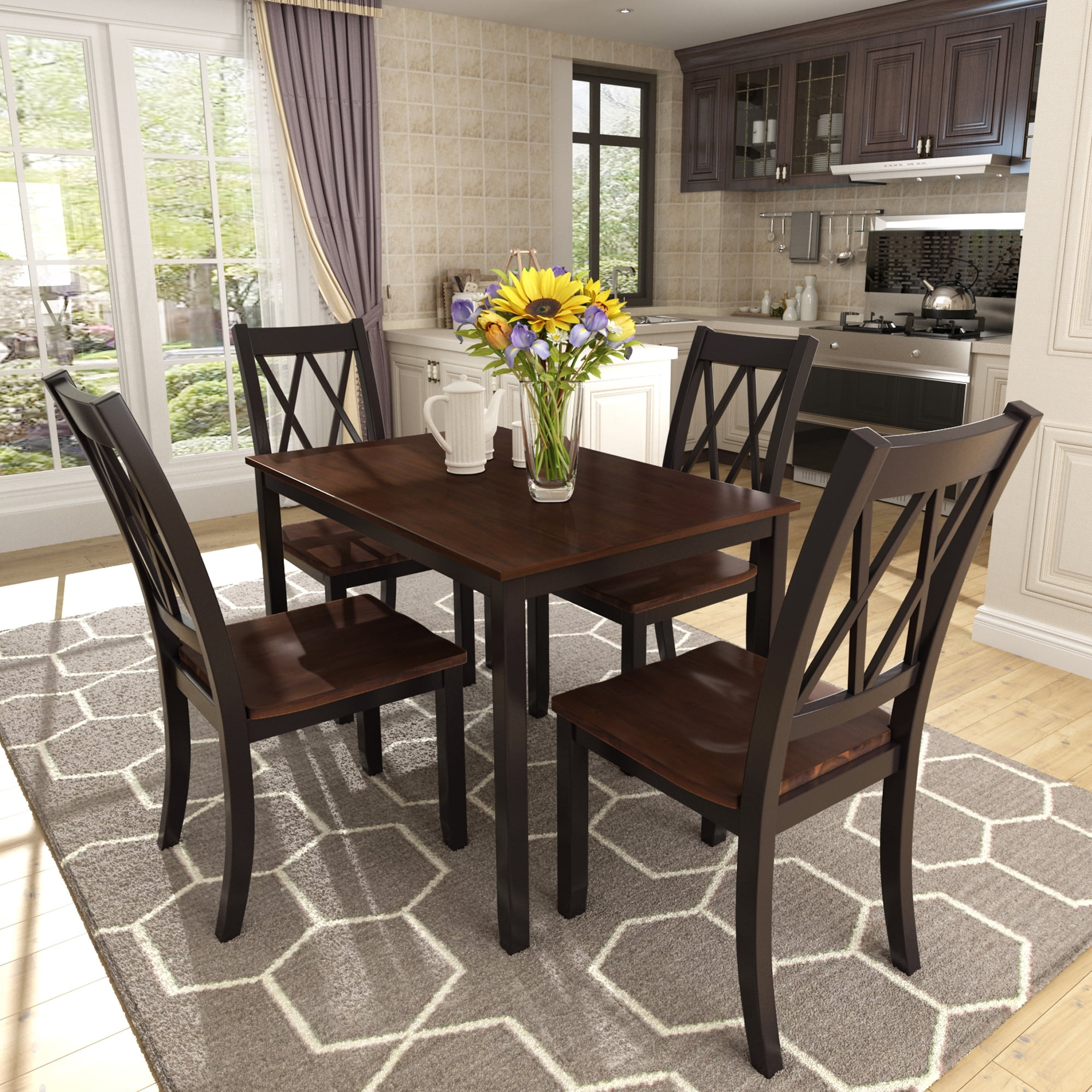 Urhomepro Modern 5 Piece Dining Sets, Wooden Dining Table Set For 4, Kitchen Table And 4 Chairs ... intended for Hlan5-Cap-C 5-Piece Kitchen Table Set-Dining Table And 4 Dinette Chairs