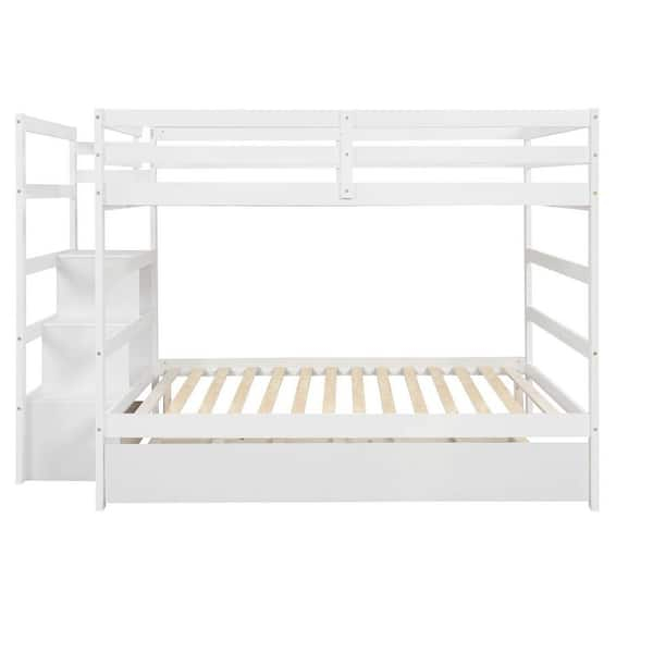 Urtr Modern White Full Over Full Size Bunk Bed With Twin Size Trundle ... intended for Beatrice White Twin Size Bunk Beds With Underbed Storage Drawers