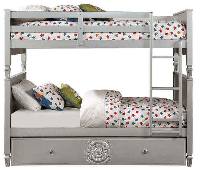 Varian Twin/Twin Bunk Bed, Blue Velvet And Silver Finish - Traditional ... inside Powell Twin/Twin Bunk Bed, Silver Finish