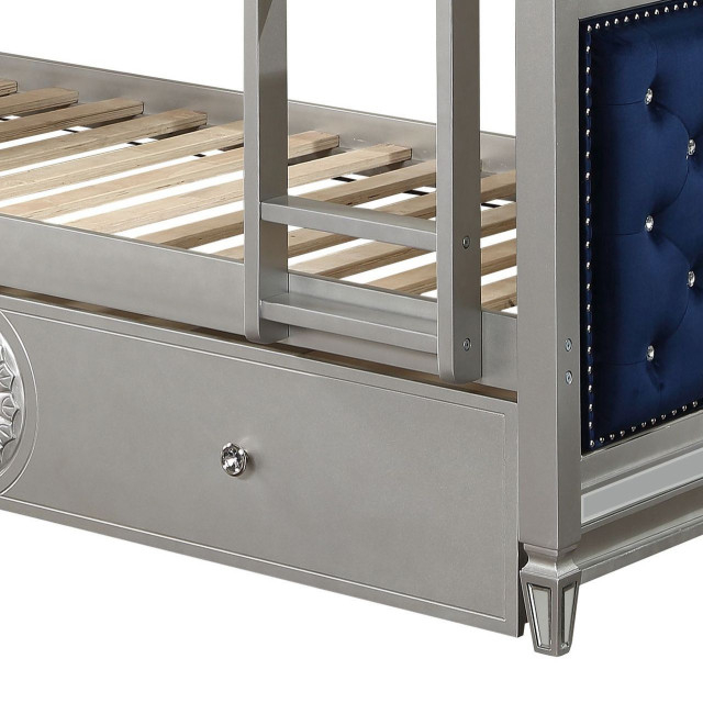 Varian Twin/Twin Bunk Bed, Blue Velvet And Silver Finish - Traditional ... pertaining to Maximizing Your Space The Powell Silver Twin Bunk Bed