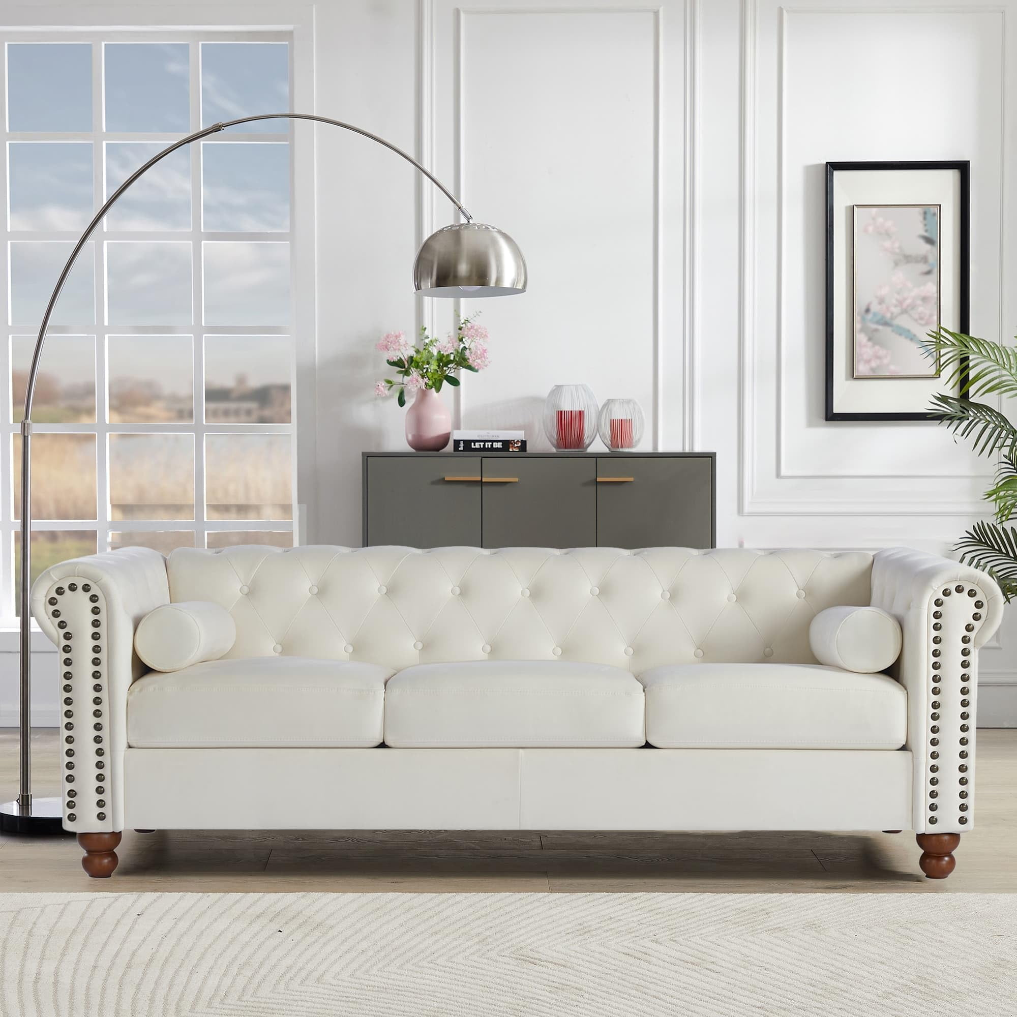 Velvet Chesterfield Sofa With Tufted Design, 3-Seater With Rolled Arms ... with regard to Tufted Chesterfield Sofa With Rolled Arms