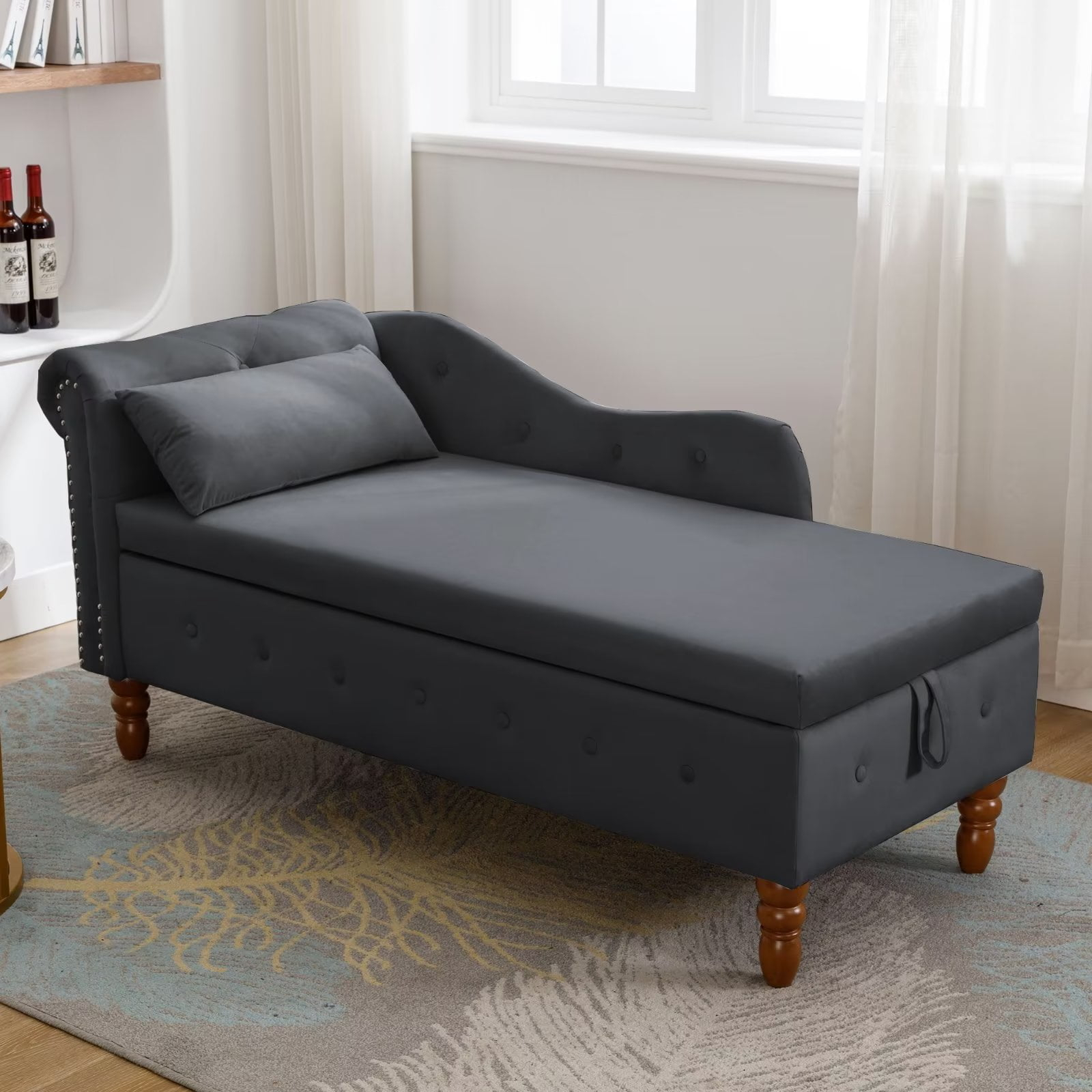 Velvet Upholstered Chaise Lounge, Indoor Lounge Chair With Storage ... with regard to Shelly Velvet Upholstered Chaise, Black