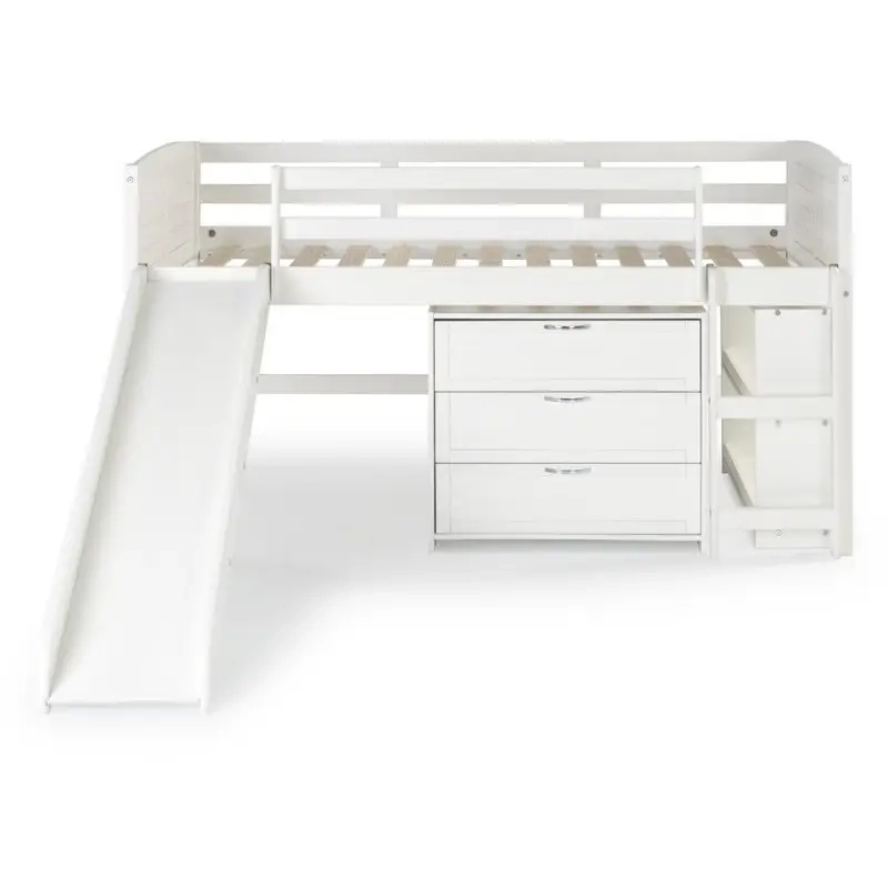 White Twin Louver Low Loft Bed With 3-Drawers And Bookshelf - Vigshome throughout Louver Low Loft 3 Drawer Chest White