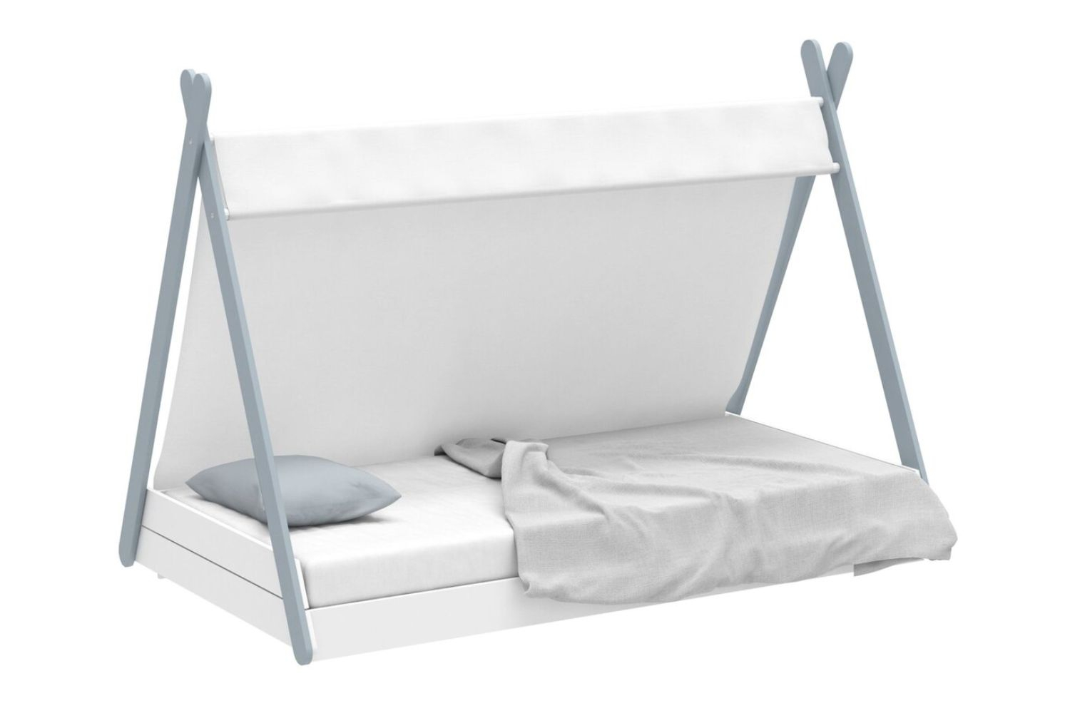 Yumi Solid Pine Wood Single Tent Bed (Grey & White) throughout Tent Bed White