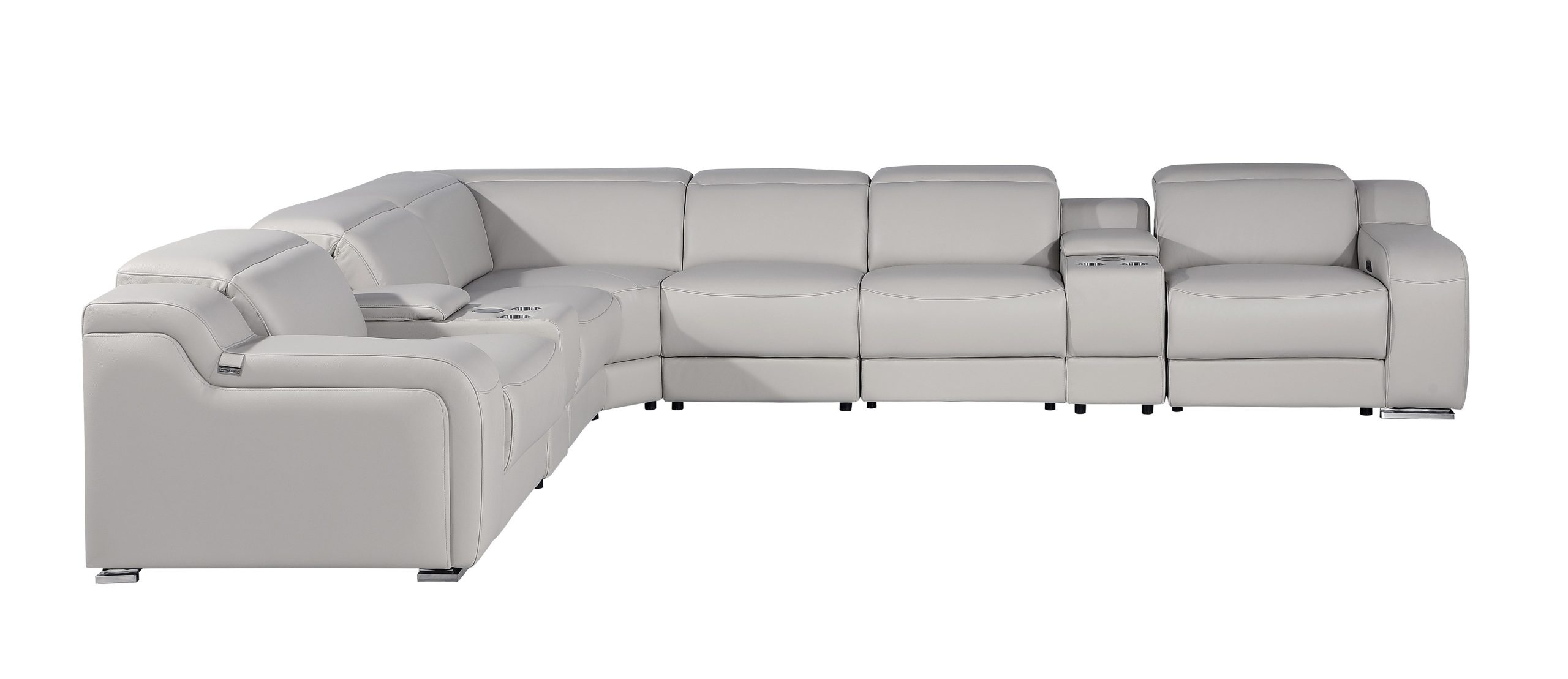 1116 Divanitalia Light Grey Top-Grain Italian Leather 8-Piece Sectional ... within Augusto Top Grain Power Reclining Italian Leather Sofa, Light Gray