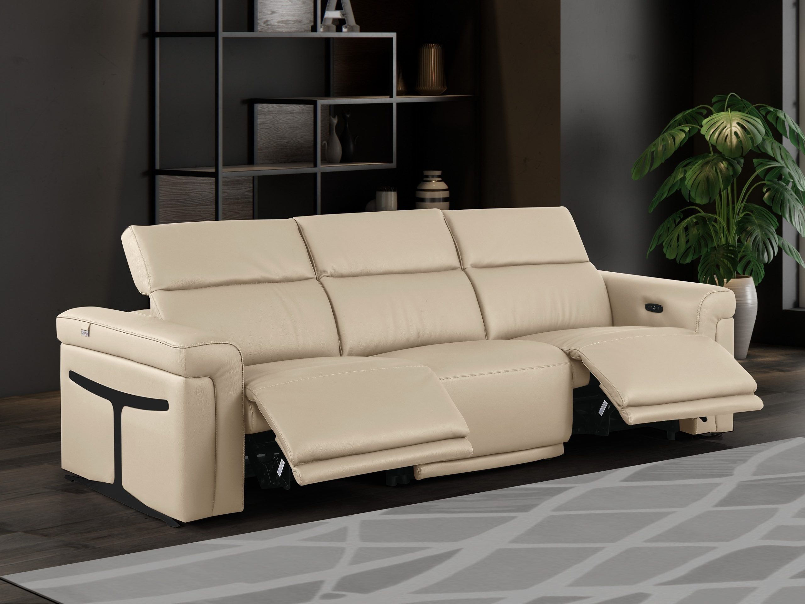 1126 Divanitalia Beige Top Grain Italian Leather Power Reclining Sofa ... within Federico 5-Piece Italian Top Grain Leather Power Reclining Sofa - 3 Recliners, Beige