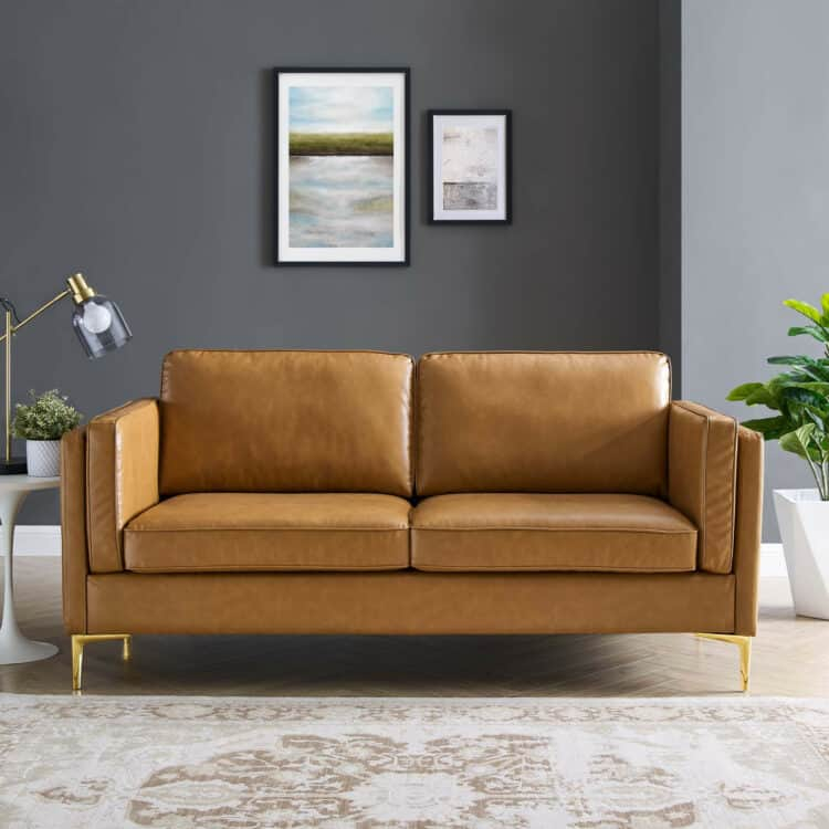15 Vegan Leather Sofas, Ranked By How Eco-Friendly They Are inside Kaiya Vegan Leather Sofa, Tan