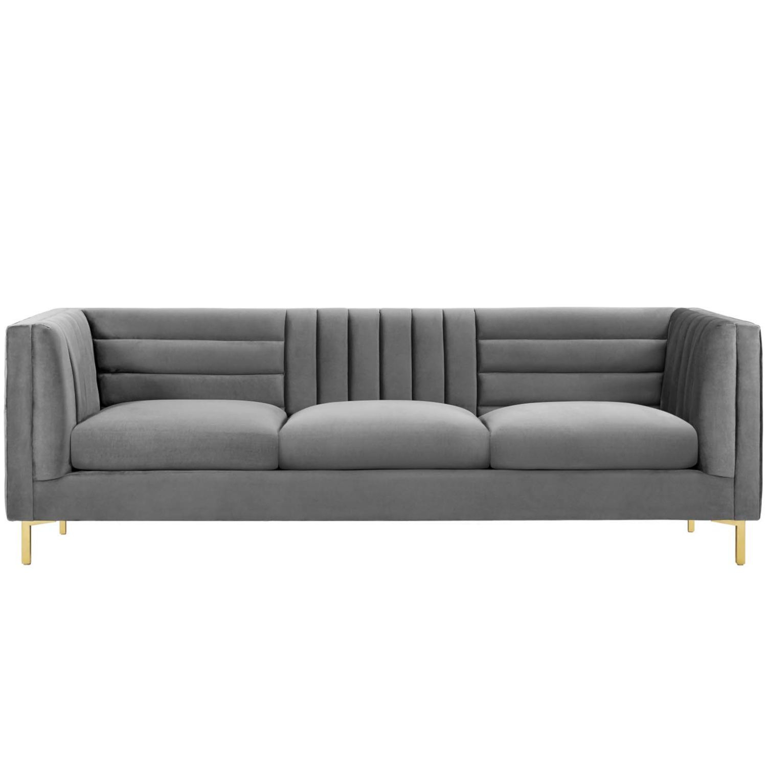 251 First Cooper Channel Tufted Performance Velvet Sofa In Grey ... regarding Delve Velvet Sofa, Gray