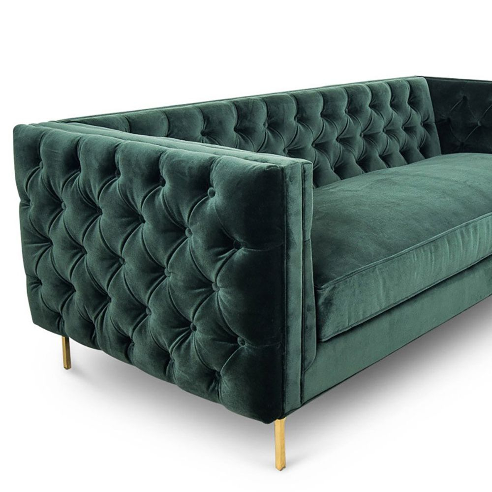 82.7" Modern Green Velvet Upholstered Sofa 3-Seater Tufted Sofa Luxury Sofa throughout Gdf Studio 78" Upholstered Fabric Tufted 3-Seater Sofa, Dark Green