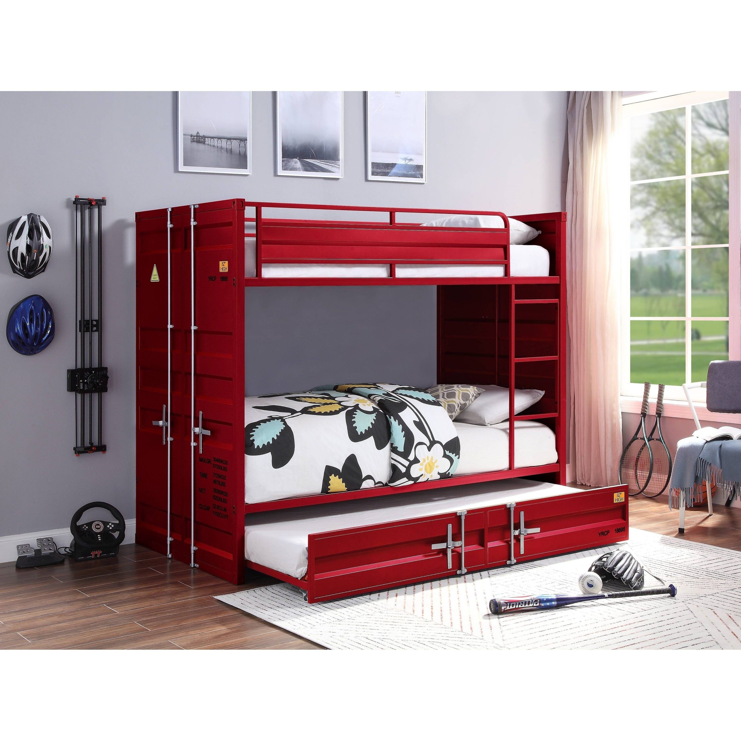 Acme Cargo Twin Over Twin Bunk Bed In Red | Twin Bunk Beds, Bunk Bed ... inside Acme Cargo Twin Loft Bed With Slide, Red