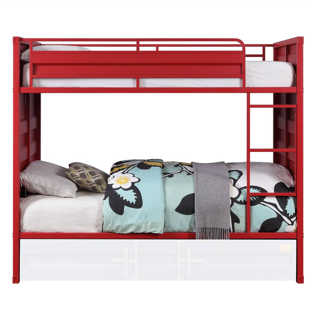 Acme Cargo Twin-Over-Twin Size Bunk Bed Frame With Trundle Red regarding Acme Cargo Twin Loft Bed With Slide, Red