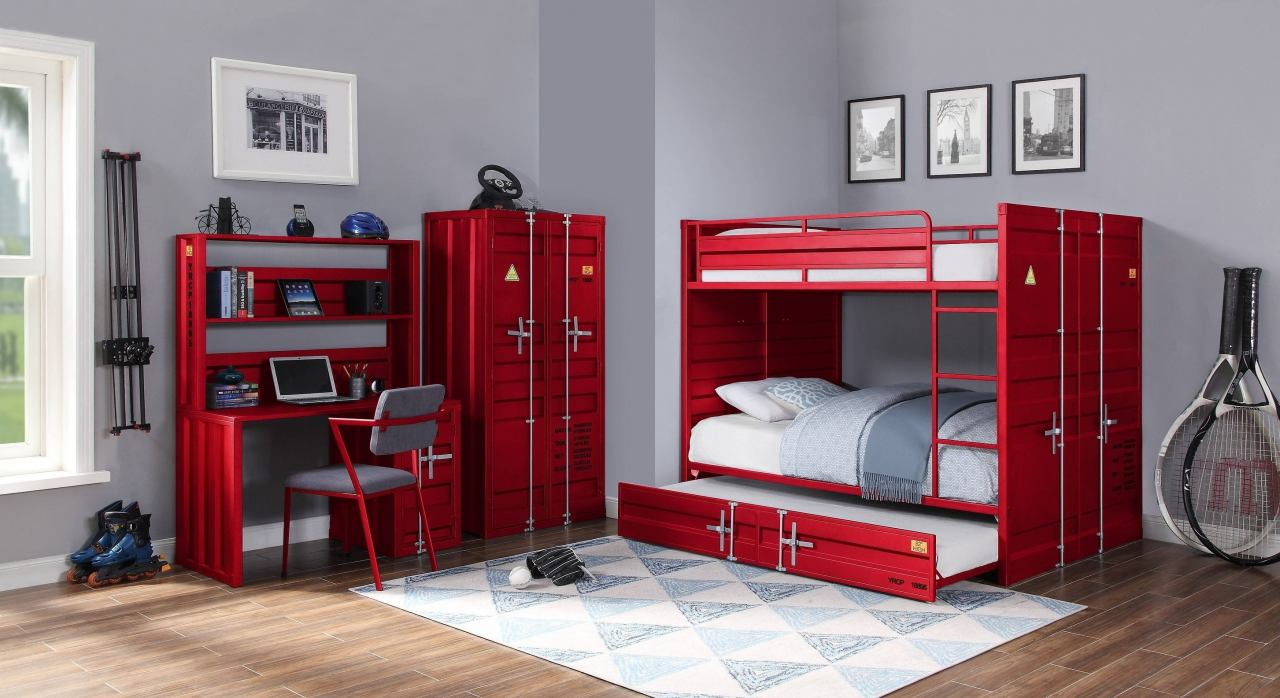 Acme Furniture Cargo 2Pc Bunk Bedroom Set In Red in Acme Cargo Twin Loft Bed With Slide, Red