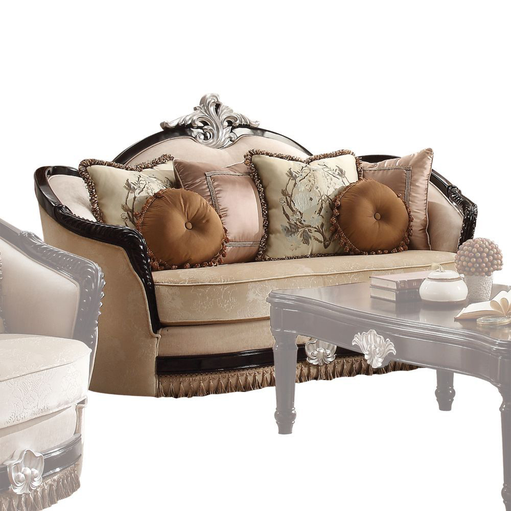 Acme Furniture - Ernestine Loveseat (W/6 Pillows) - 52111 throughout Acme Ernestine Sofa With 7 Pillows, Tan Fabric And Black
