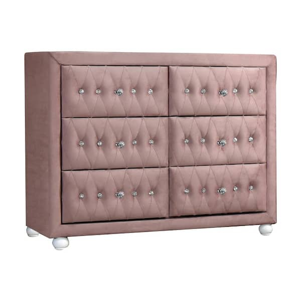 Acme Furniture Reggie 6-Drawer Pink Fabric Dresser 30 In. X 18 In. X 40 ... for Acme Reggie Dresser, Pink Fabric