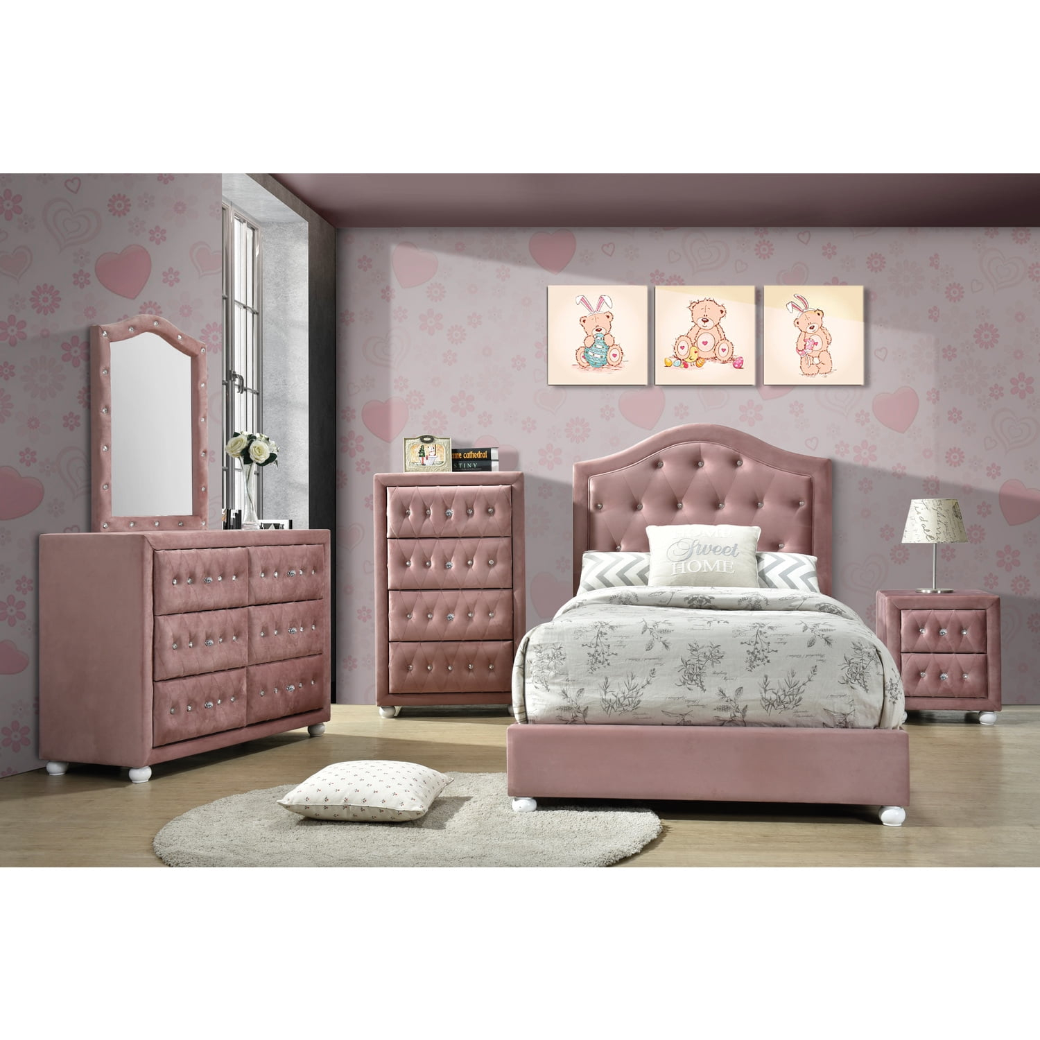 Acme Furniture Reggie Twin Bed In Pink Fabric - Walmart.com throughout Understanding the Legacy of ACME Reggie Dresser and His Impact on Textile Innovation