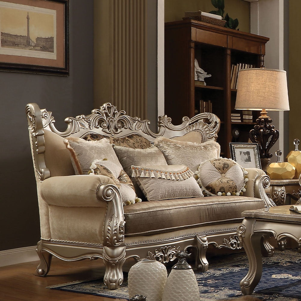 Acme Ranita Fabric Upholstered Sofa In Champagne And Beige - Walmart.com in Acme Ranita Sofa With 7 Pillows, Fabric And Champagne