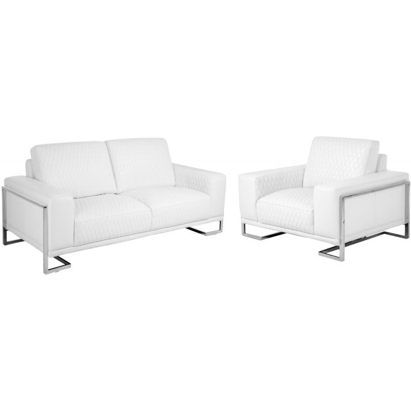 Aico Michael Amini Mia Bella Gianna Leather Sofa Set - White intended for Mia Bella Gianna Leather Sofa, White/Stainless Steel