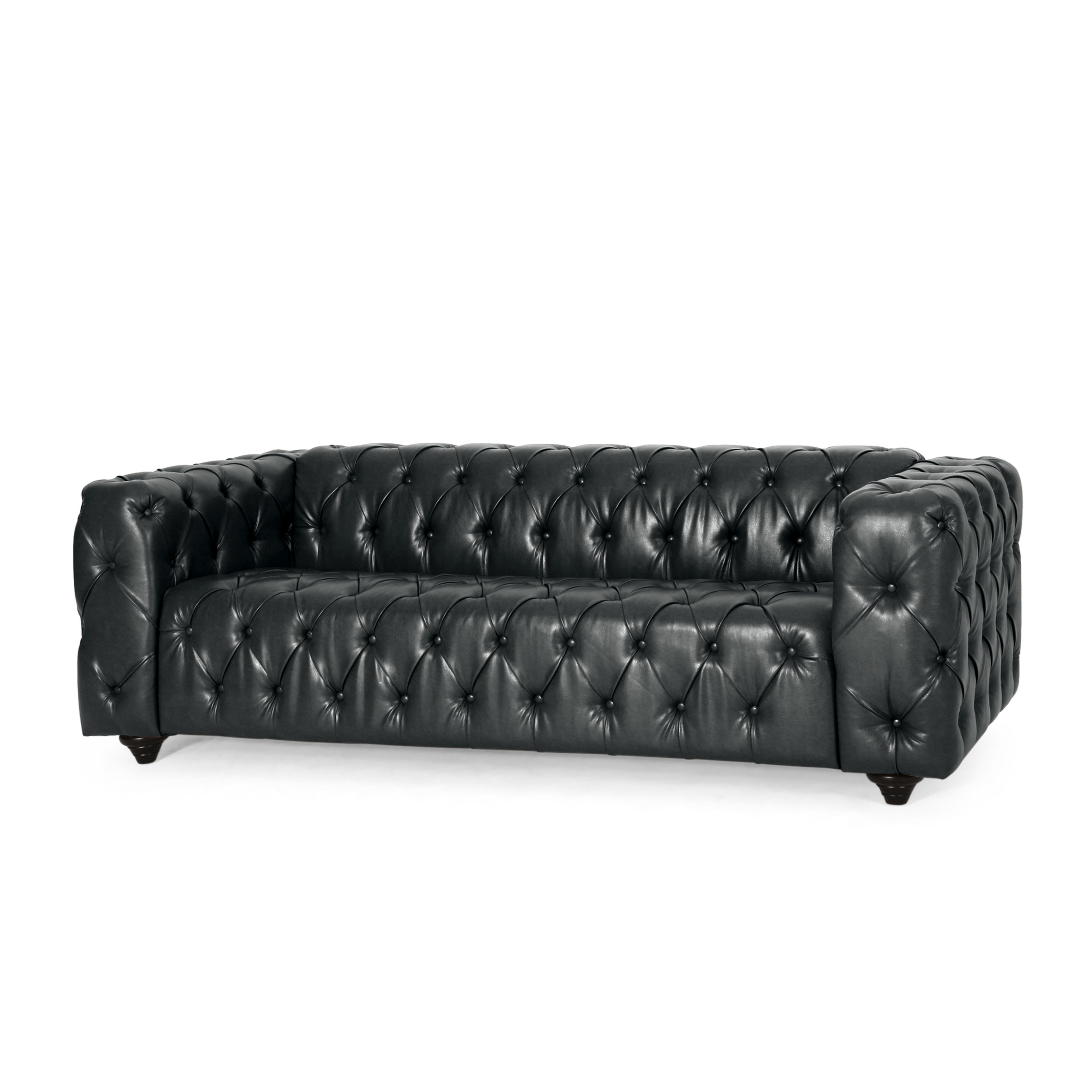 Alcott Hill® Contemporary Faux Leather Tufted 3 Seater Sofa Midnight ... for Elias Faux Leather Tufted 3 Seater Sofa, Midnight + Espresso