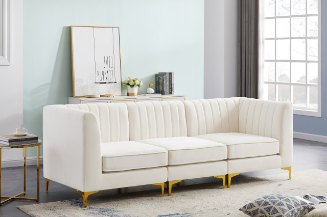 Alina Velvet Modular Sofa, 3-Piece: 1 Armless Chair, 2 Corner Chair ... inside Arc Velvet Upholstered 3-Pc. Modular Sofa, Cream