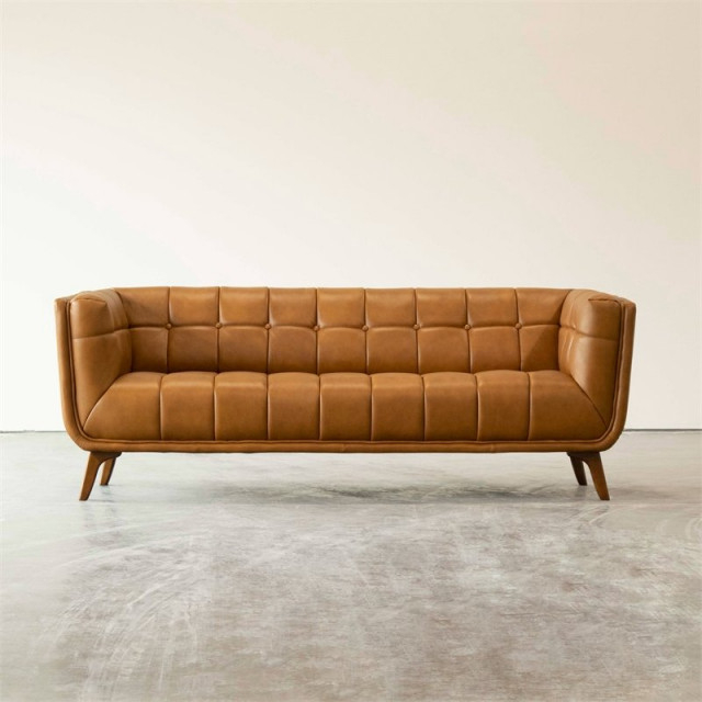 Allen Mid Century Modern Tufted Genuine Leather Sofa In Cognac Tan ... in Allen Mid Century Modern Tufted Genuine Leather Sofa In Cognac Tan