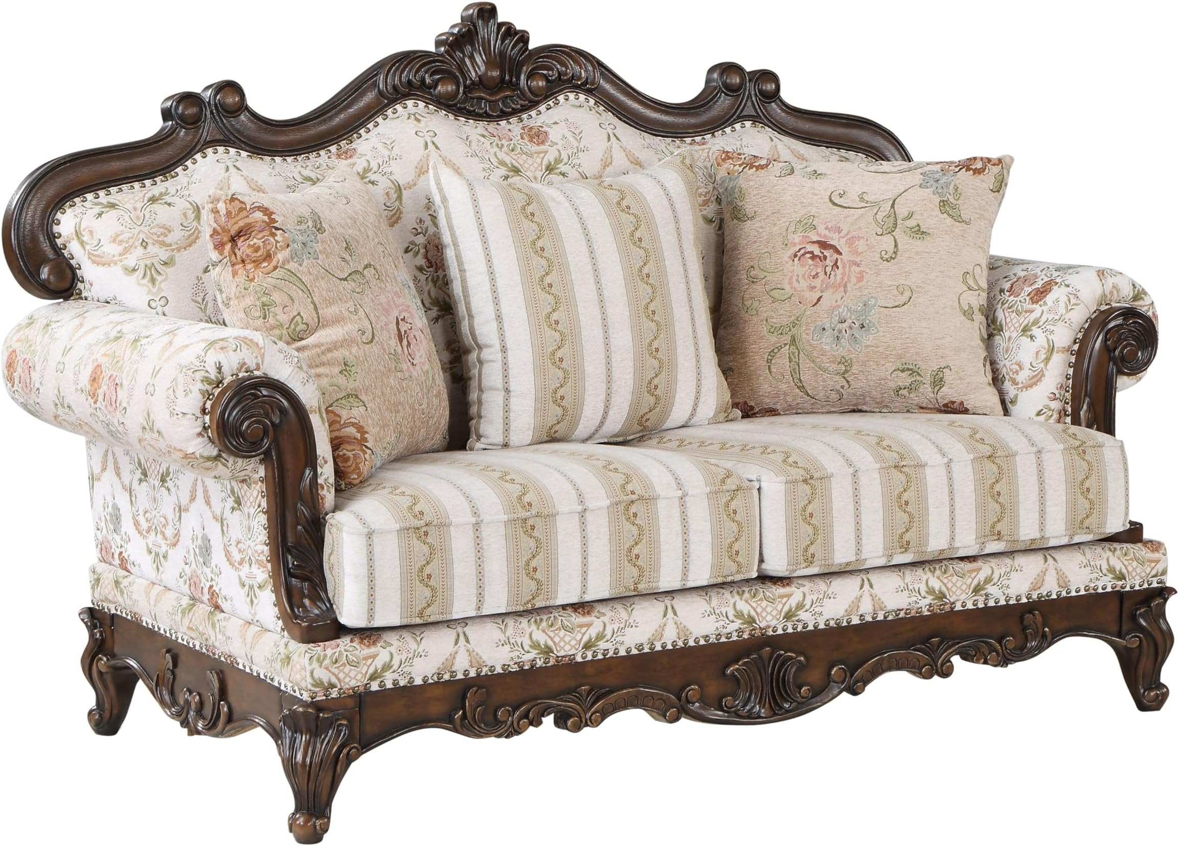 Amazon.com: Acme Devayne Traditional European Sofa With Queen Anne Legs ... within Acme Devayne Sofa With 6 Pillows, Fabric And Dark Walnut
