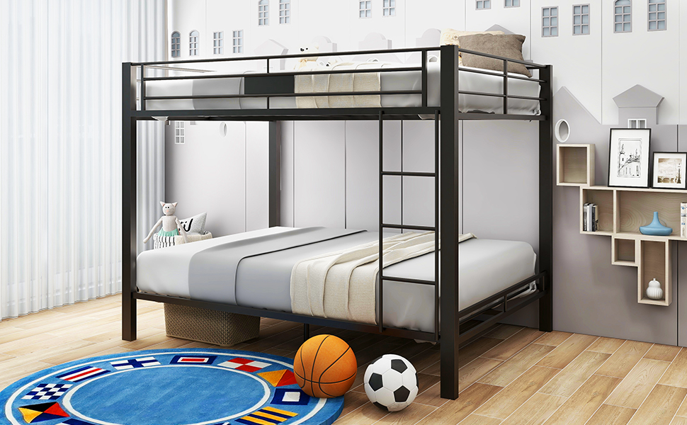 Amazon.com: Acme Kaleb Metal Frame Queen Over Queen Bunk Bed With ... pertaining to Safety Features in Modern Bunk Bed Designs with Ladder Access
