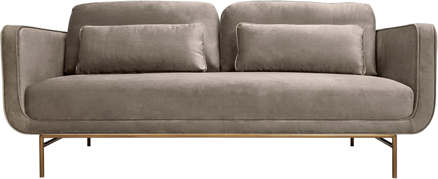 Amazon.com: Armen Living Lilou 77" Fossil Gray Velvet Sofa With Antique ... with regard to Choosing the right Lilou 77 inch beige fabric sofa with antique brass metal legs for your home