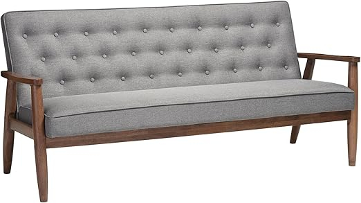 Amazon.com: Baxton Studio Sorrento Mid-Century Retro Modern Fabric ... for Sorrento Retro Upholstered Wooden 3-Seater Sofa, Gray Fabric