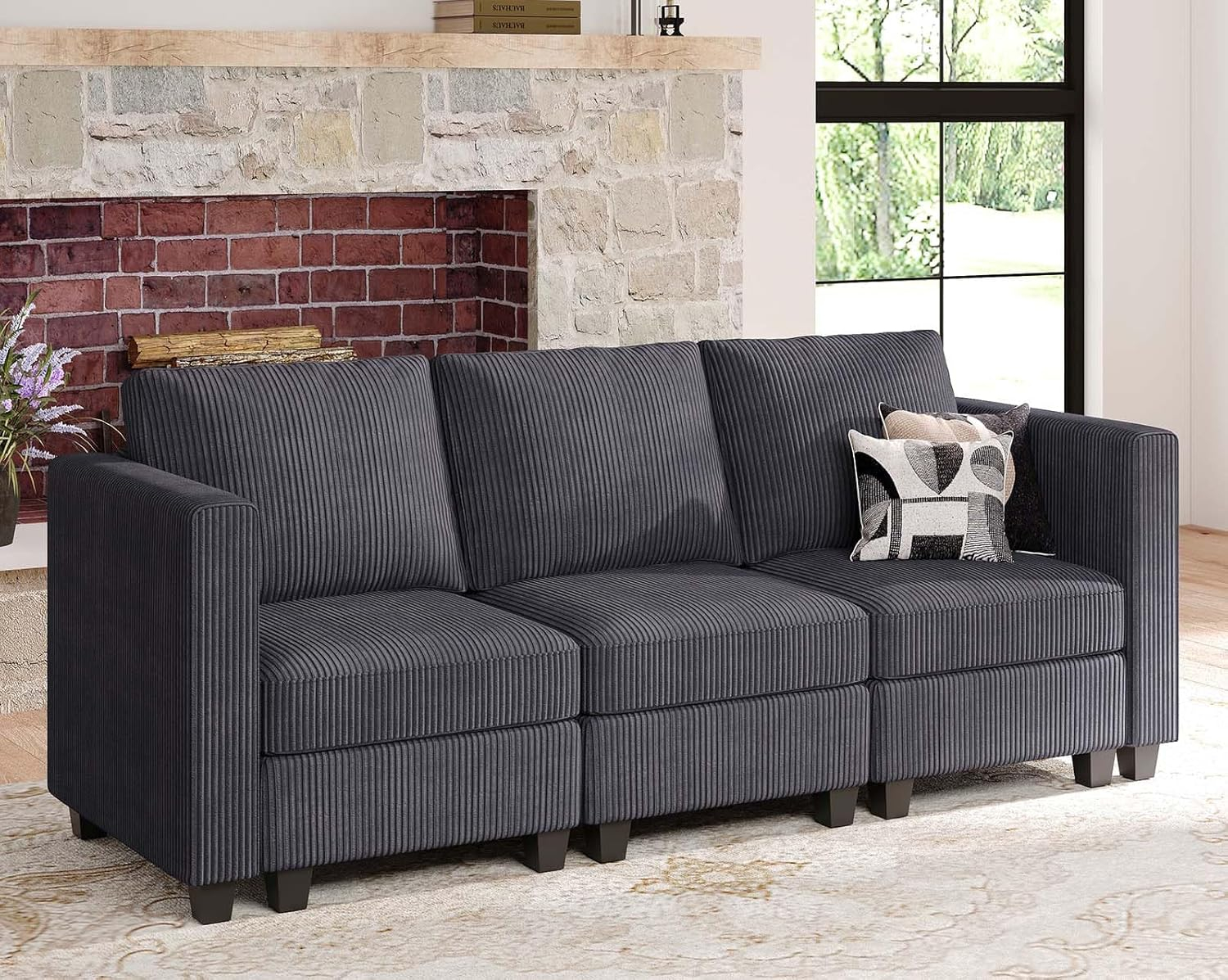 Amazon.com: Belffin Corduroy Sectional Sofa, Luxury Modular Sofa With ... inside Partner Furniture Corduroy Fabric 138" Reversible Modular Sectional In Dark Gray