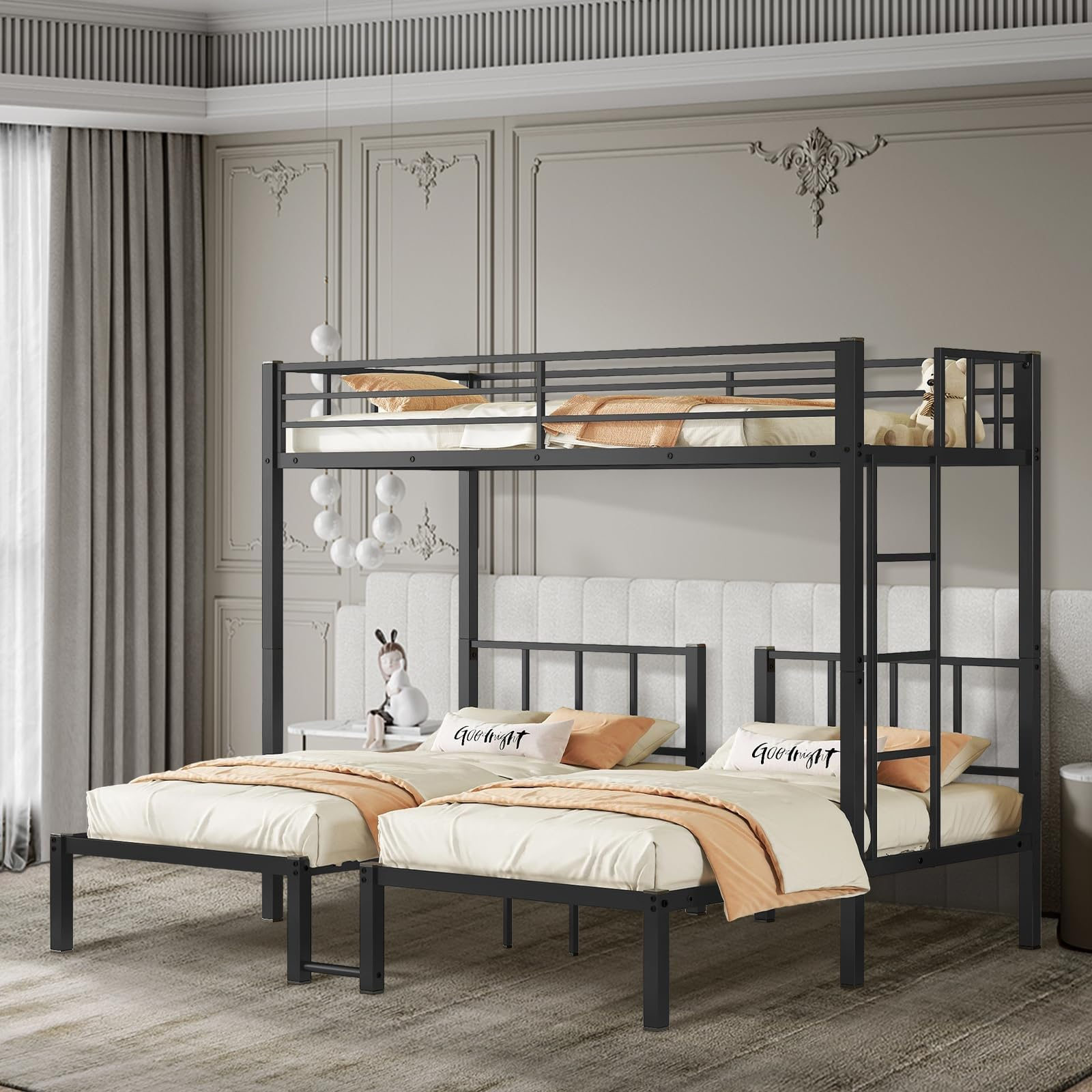 Amazon.com: Bellemave Triple Bunk Bed For Kids, Detachable Metal Twin ... for The Evolution of Rosebery Kids Twin Over Twin Bunk Bed in Black Furniture Trends