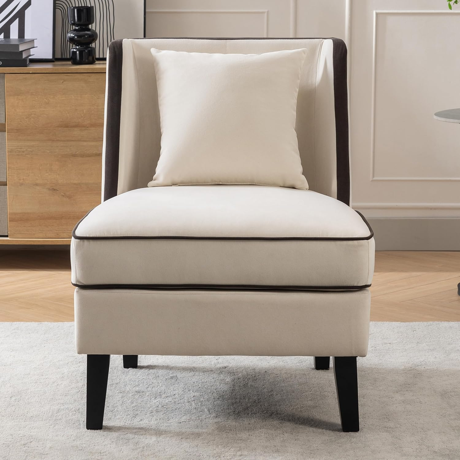 Amazon.com: Buuhome Velvet Upholstered Accent Chair Piping, Cream And ... inside Understanding the Artisan Craftsmanship Behind Velvet Upholstery