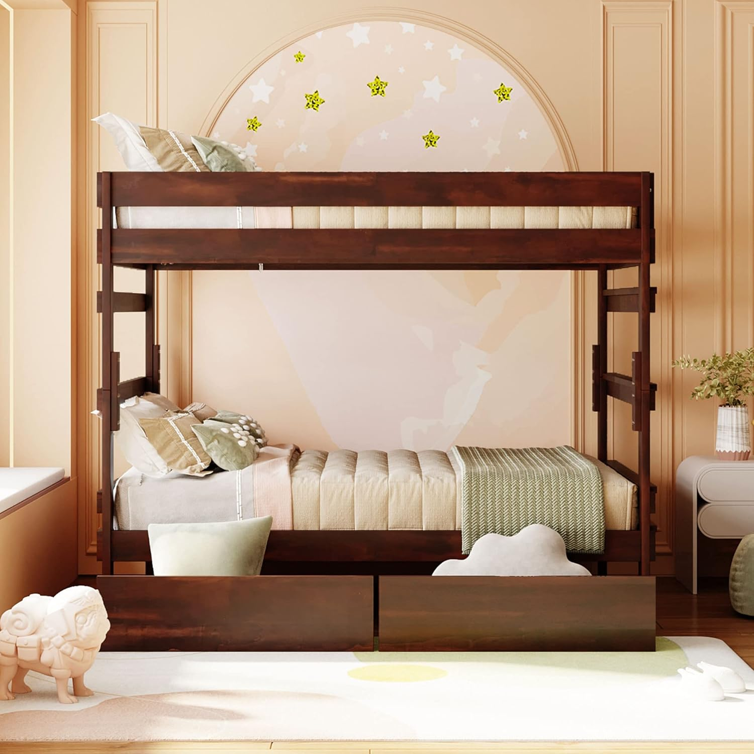 Amazon.com: Full Over Full Bunk Beds With 2 Storage Drawers, Wood Bunk ... pertaining to Gewnee Full-Over-Full Bunk Bed With Guard Rail For Bedroom In Espresso