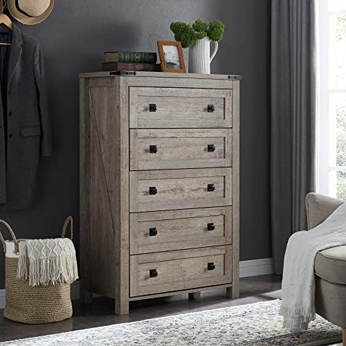 Amazon.com: Hostack 5 Drawer Tall Dresser, Modern Farmhouse Chest Of ... throughout Creating Organizational Harmony with Wooden Storage Pieces