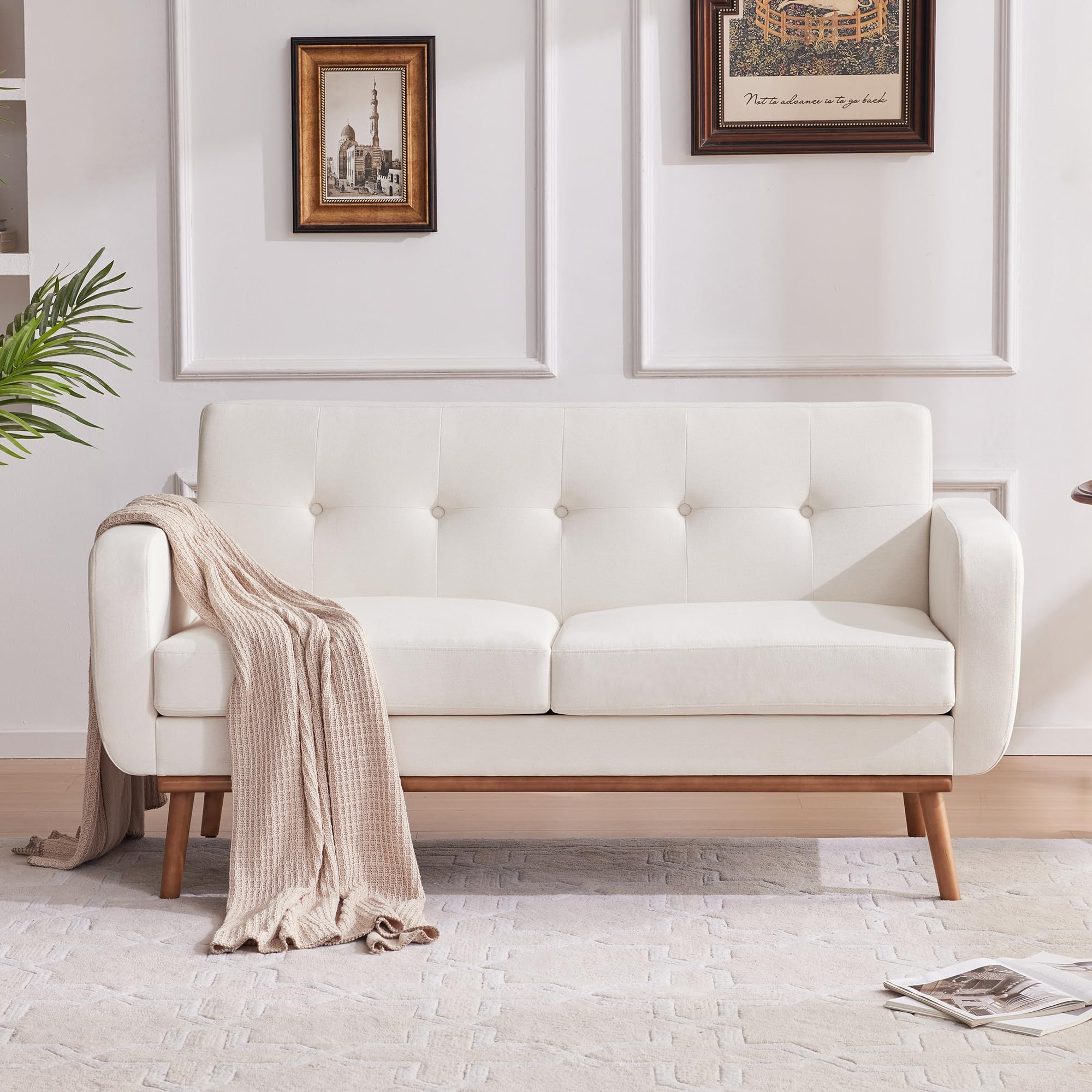 Amazon.com: Huimo 62'' Loveseat Sofa, Mid Century Modern Love Seat ... in The Art of Choosing the Perfect White Leather Sofa for Your Home