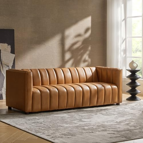 Amazon.com: Hulala Home 83" Genuine Leather Sofa, Sofa Leather For ... inside 83" Genuine Leather Sofa, Camel
