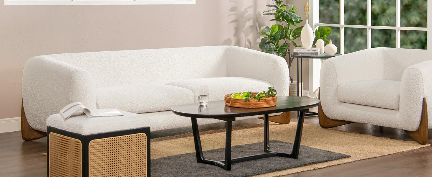 Amazon.com: Jennifer Taylor Home Alpine 90.5" White Boucle Modern ... intended for Why Alpine 90" Sherpa Sofa Ivory White Boucle Represents Quality in Upholstery
