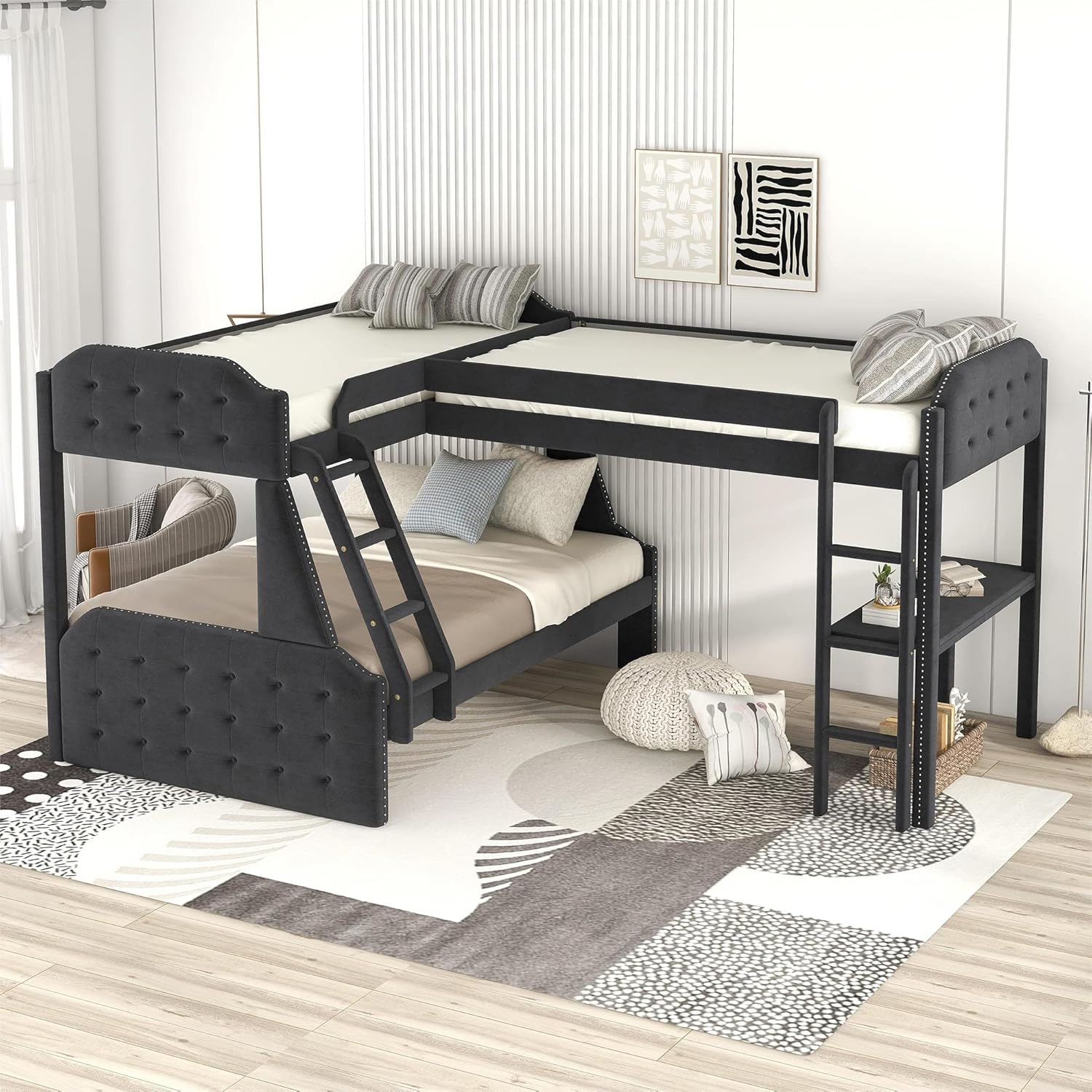 Amazon.com: L-Shaped Twin Over Full Bunk Bed And Twin Size Loft Bed ... with regard to Maximizing Small Spaces with L-Shaped Twin Over Full Bunk Bed Setups