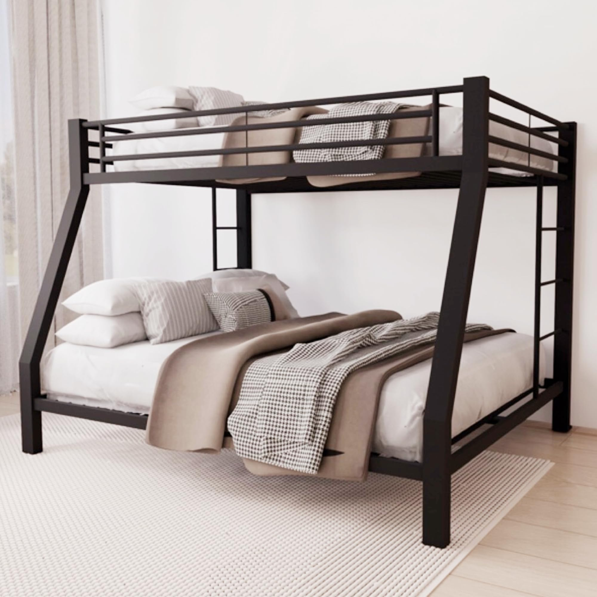Amazon.com: Limbra Full Over Queen Metal Bunk Bed In Black : Home & Kitchen for Safety Features in Modern Bunk Bed Designs with Ladder Access