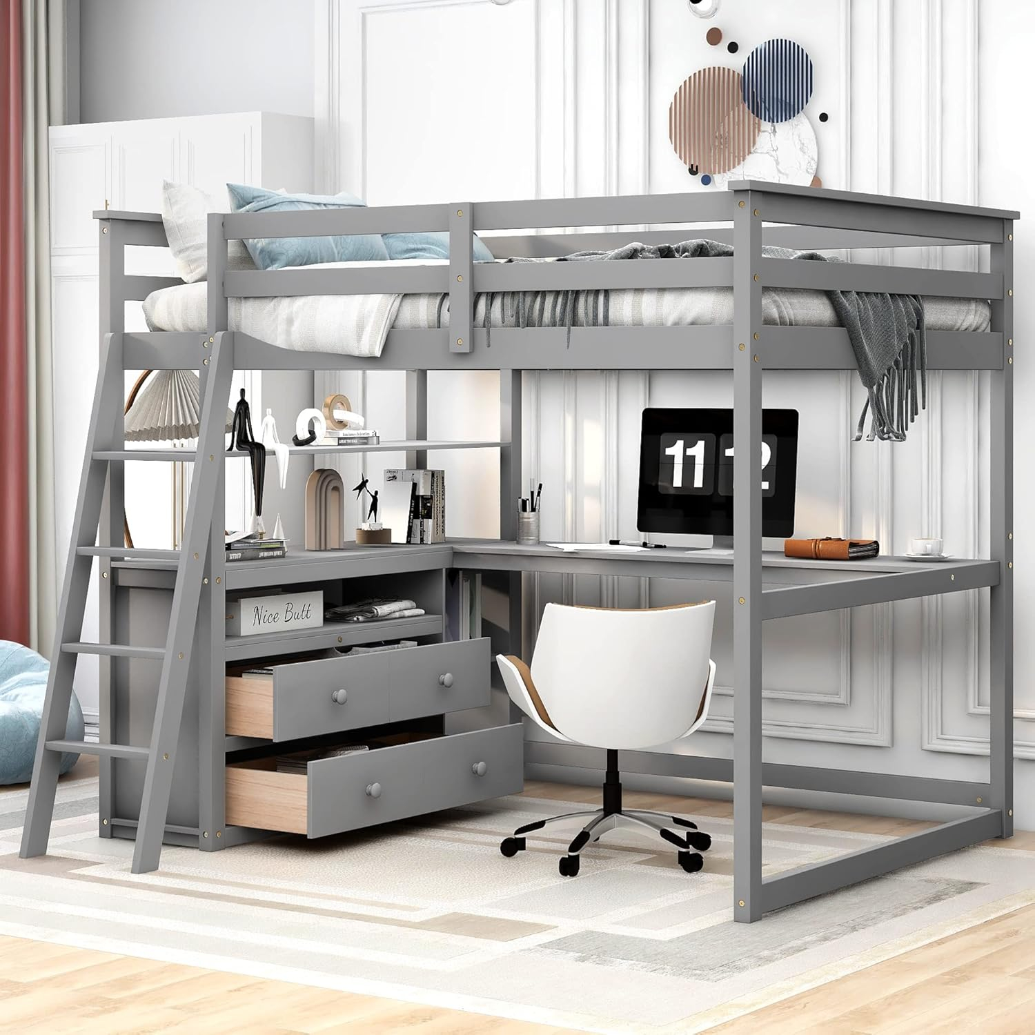 Amazon.com: Merax Full Size Loft Bed With Desk Wood Loft Bed Frame With ... in Transforming compact spaces with integrated storage and work solutions