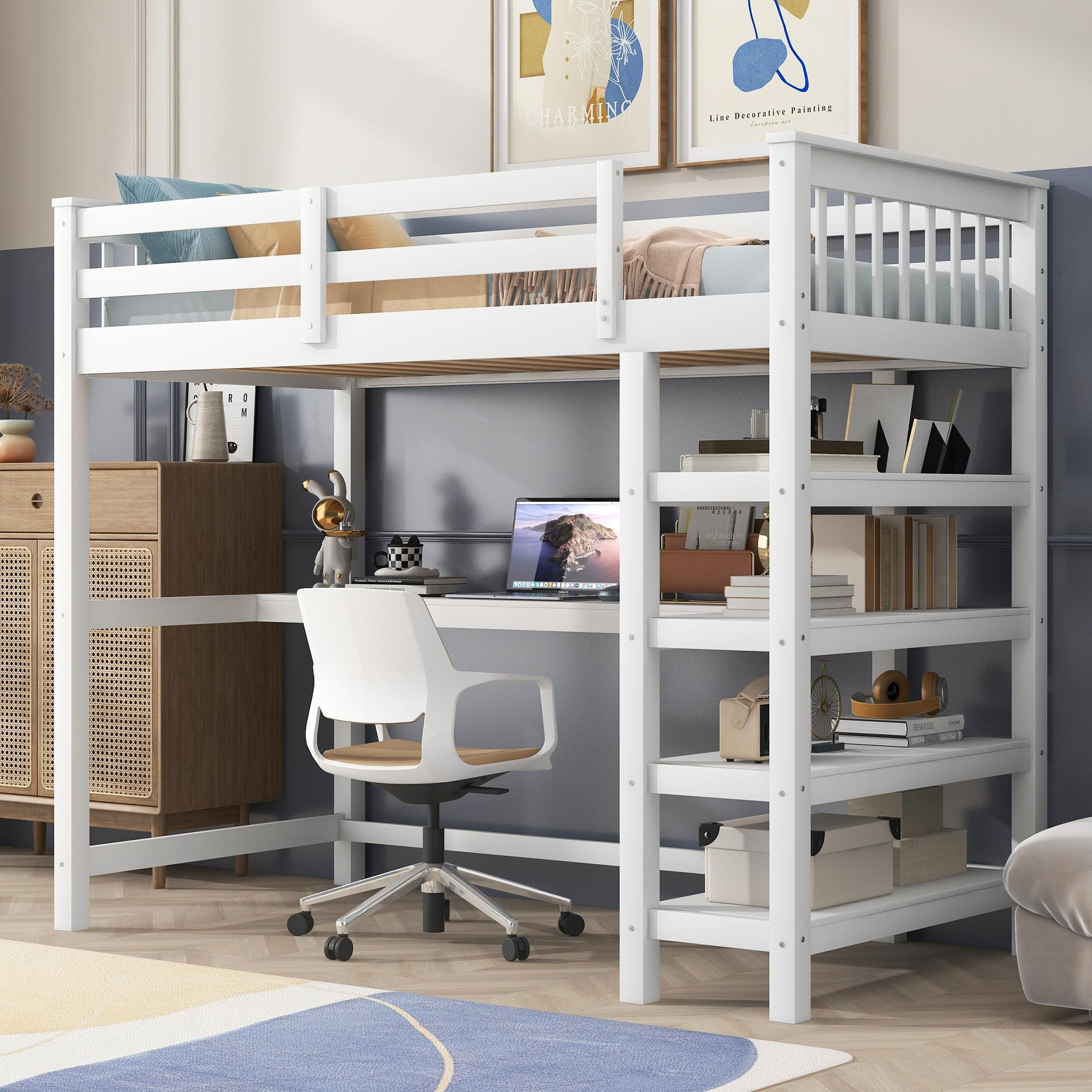 Amazon.com: Merax Twin Size Loft Bed, Wood Twin Loft Bed Frame With L ... with How to Maximize Small Spaces with Multi-Functional Bedroom Furniture
